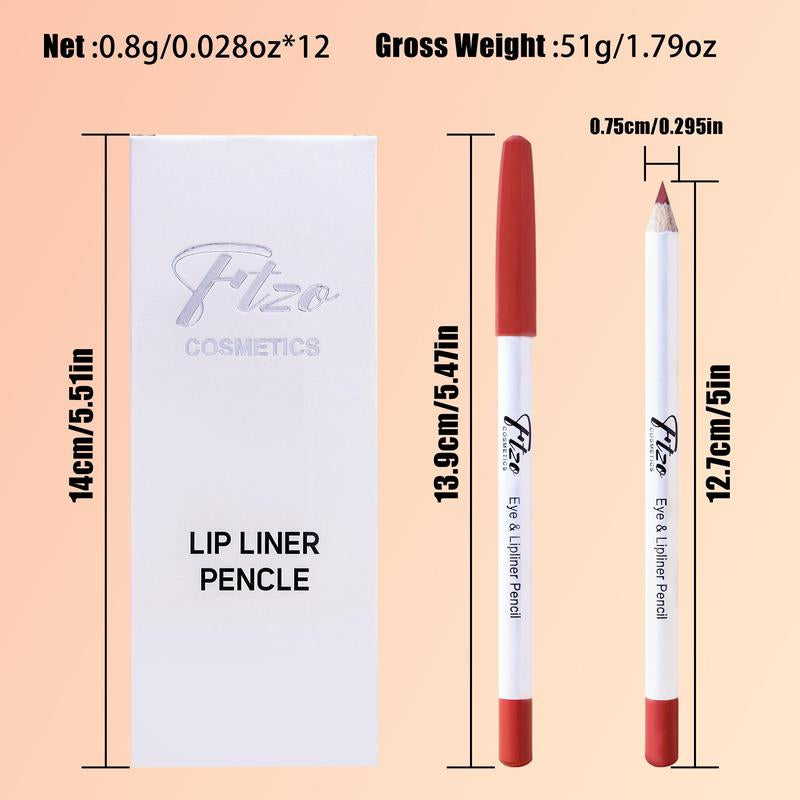 Long Lasting Lip Liner Set, 12Pcs/Set Matte Easy Coloring Lip Liner Pencil, Natural Lip Makeup Tool for Women & Girls