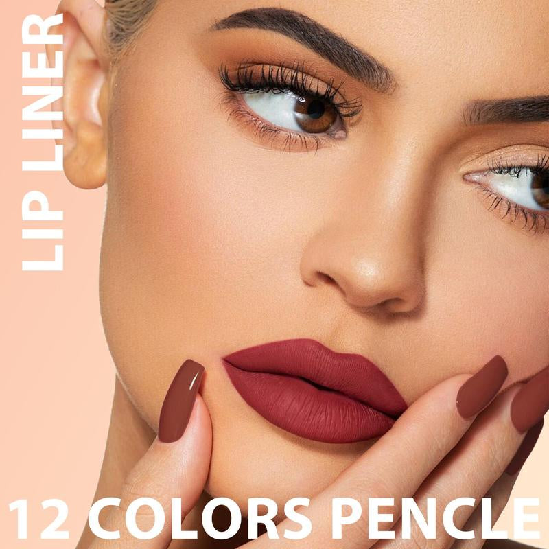 Long Lasting Lip Liner Set, 12Pcs/Set Matte Easy Coloring Lip Liner Pencil, Natural Lip Makeup Tool for Women & Girls