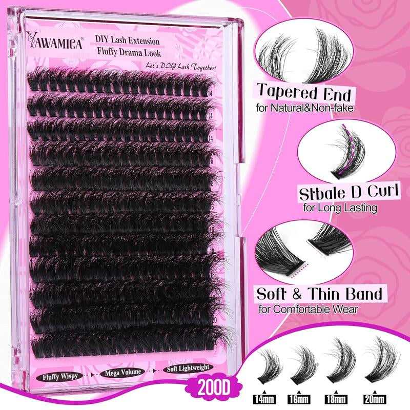 [Limited Time Sale] Fluffy Lash Clusters Thick 200D Volume Eyelash Clusters 14-20Mm Wispy Individual Lashes D Curl Cluster Eyelash Extensions Makeup Pack