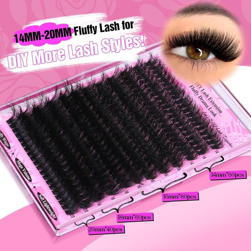 [Limited Time Sale] Fluffy Lash Clusters Thick 200D Volume Eyelash Clusters 14-20Mm Wispy Individual Lashes D Curl Cluster Eyelash Extensions Makeup Pack